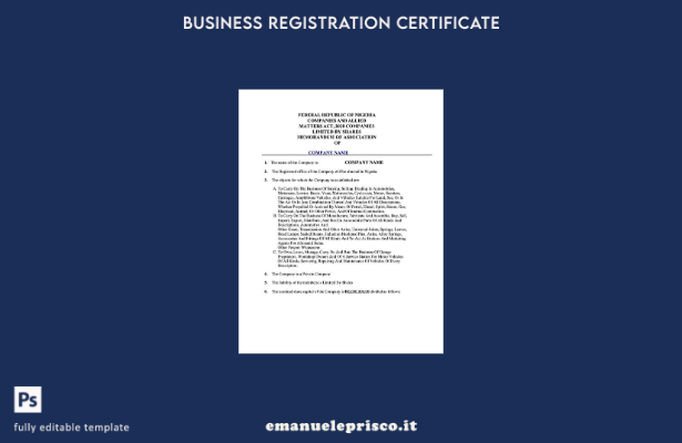 certificato di registrazione della Nigeria in stile verificato modello Word e PD